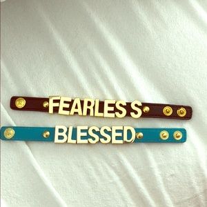 Leather brackets/cuff “blessed” and “fearless”